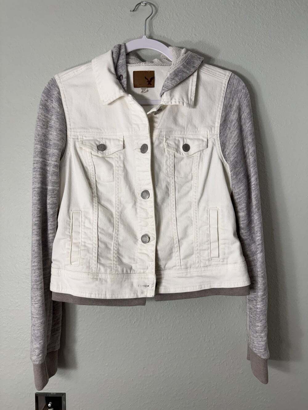 American Eagle Denim Jacket Hoodie Long Sleeve Jean Jacket - Women's medium